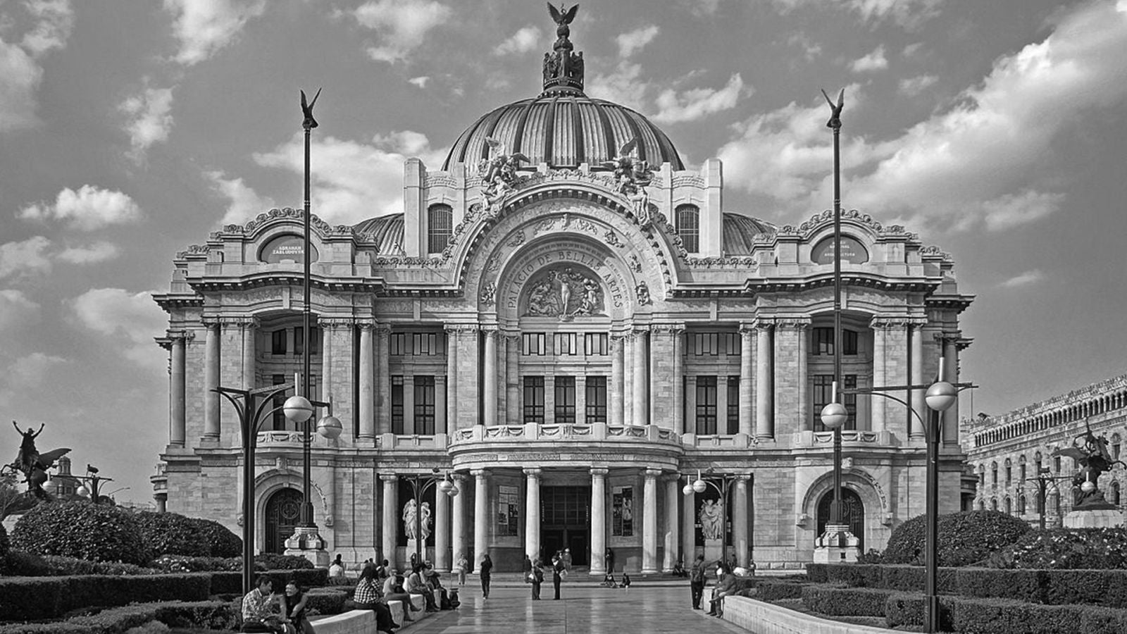Black And White Image Of The Palacio De Bellas Artes In Mexico City