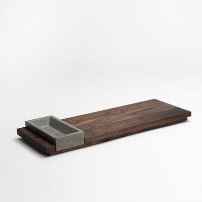 Front View of KOMOLAB Appetizer Tray (Walnut and Concrete Bowl)